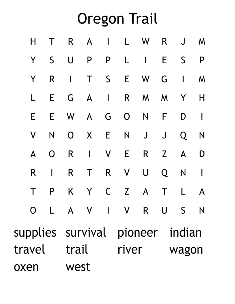 Oregon Trail Word Search