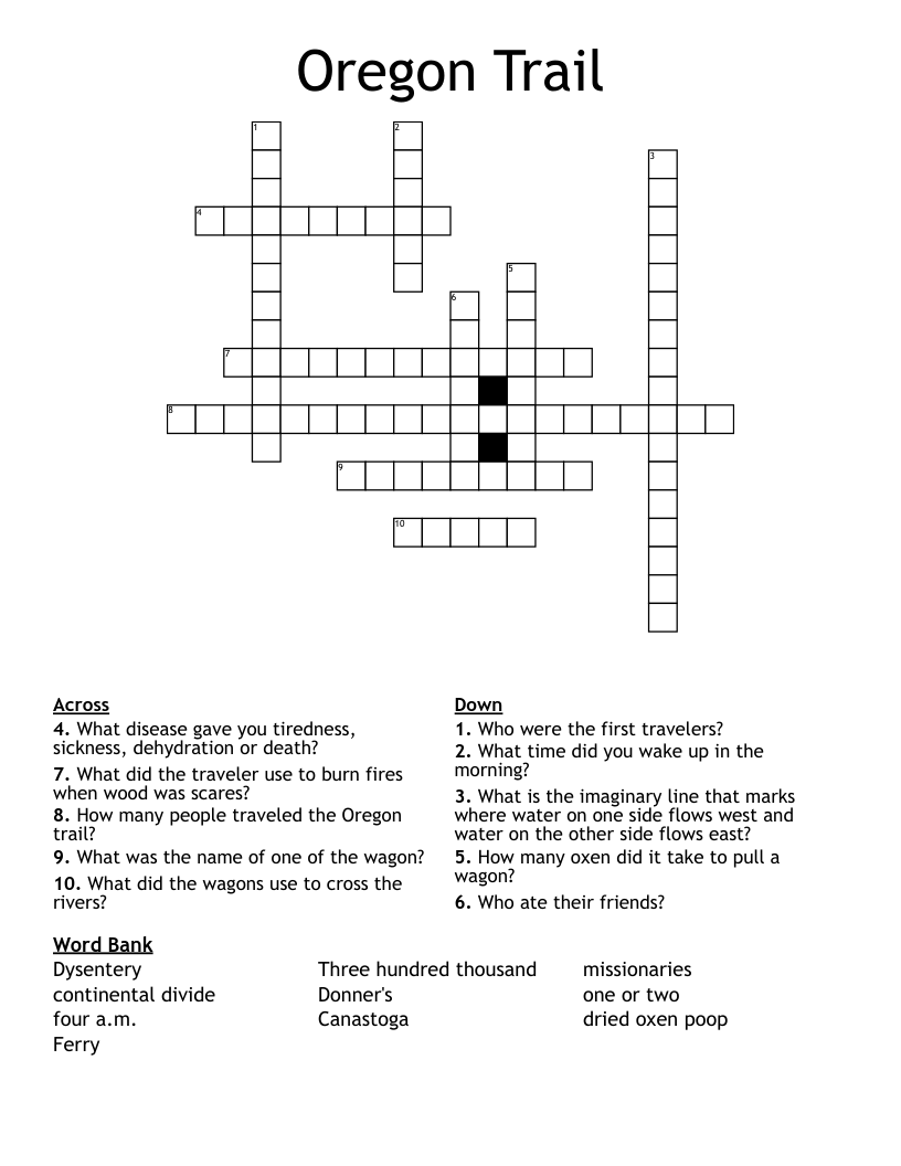 Oregon Trail Crossword