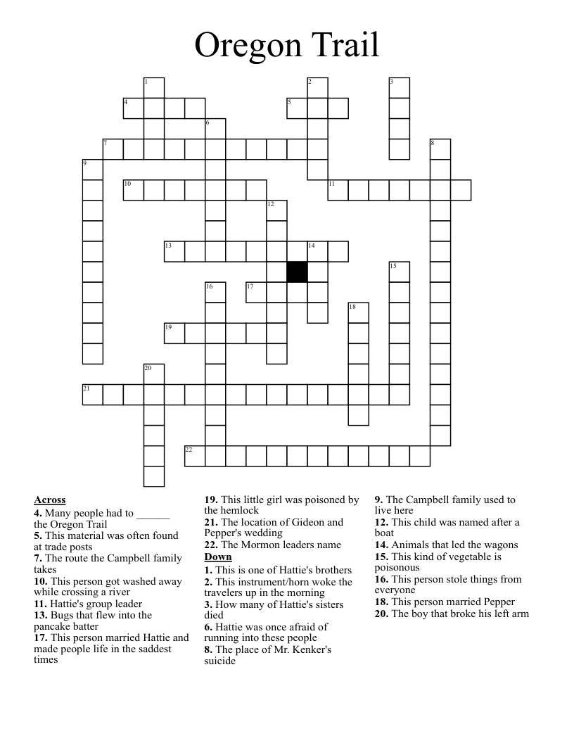 Oregon Trail Crossword