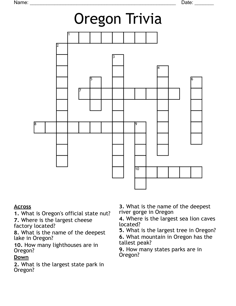 Oregon Trivia Crossword