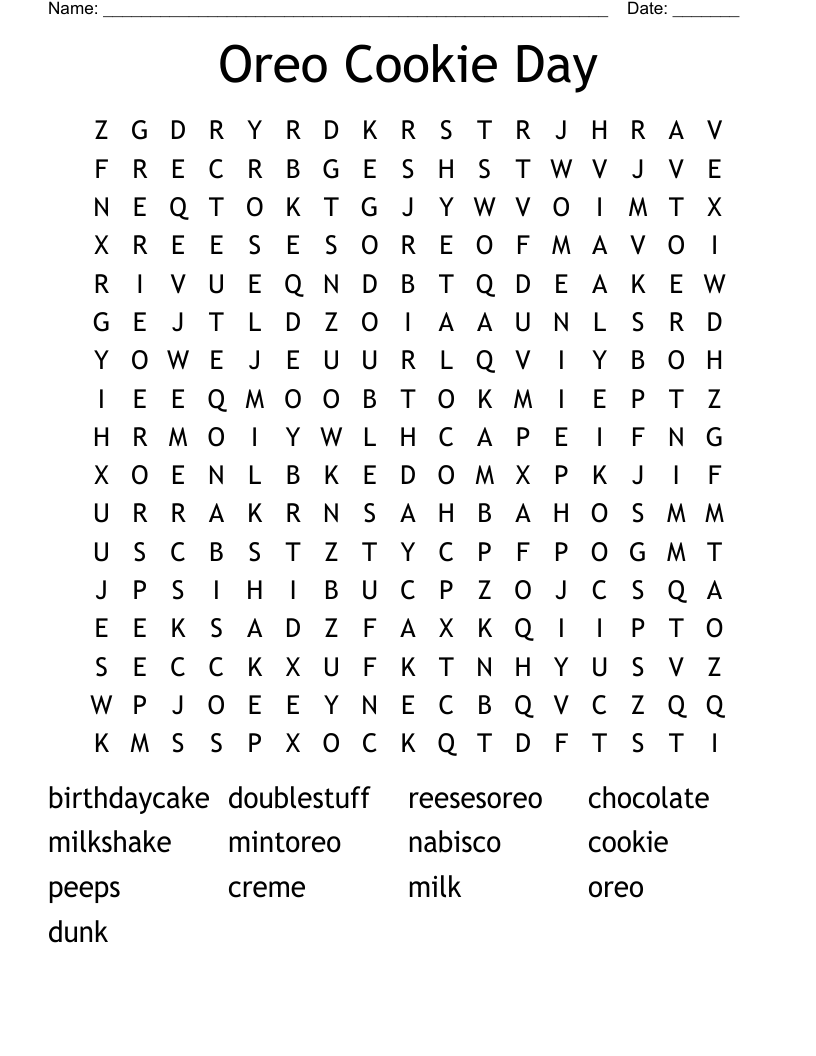 Oreo Cookie Day Word Search