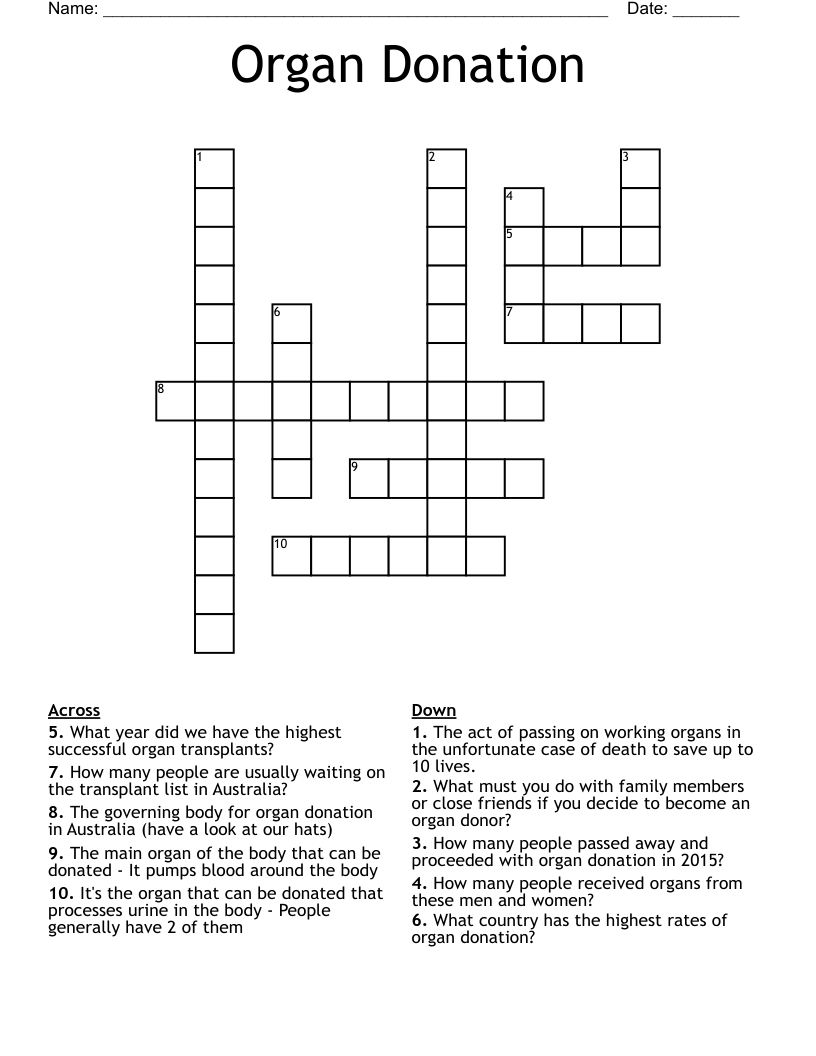 Organ Donation Crossword