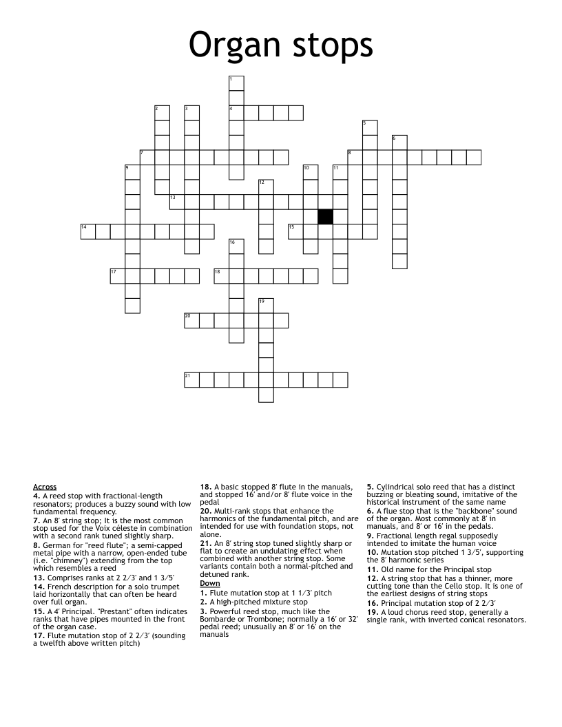 Organ stops Crossword