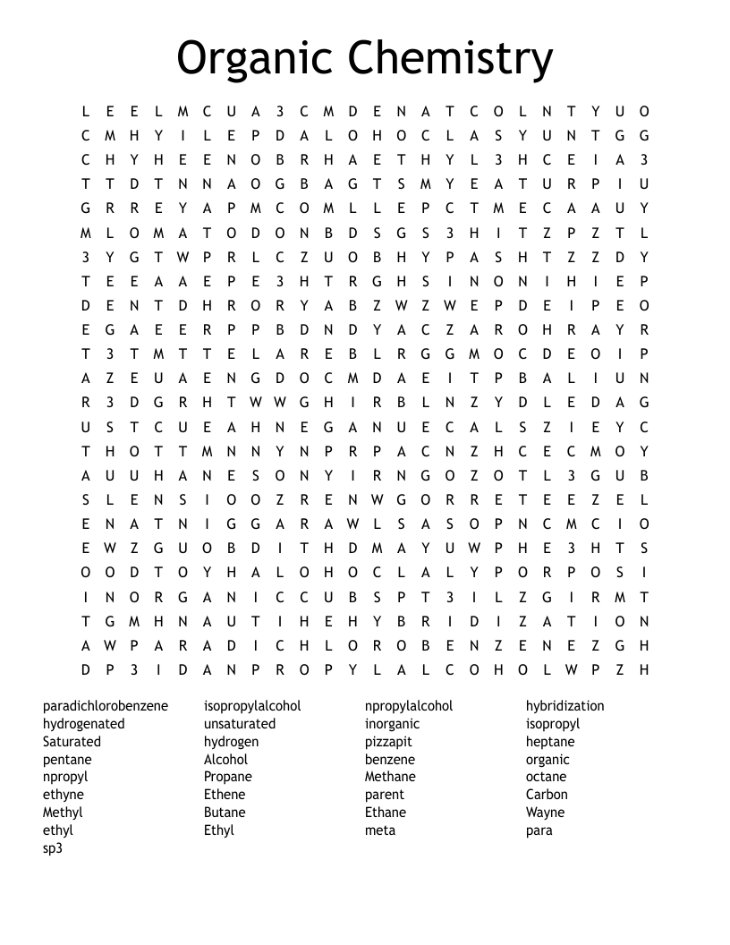 Organic Chemistry Word Search
