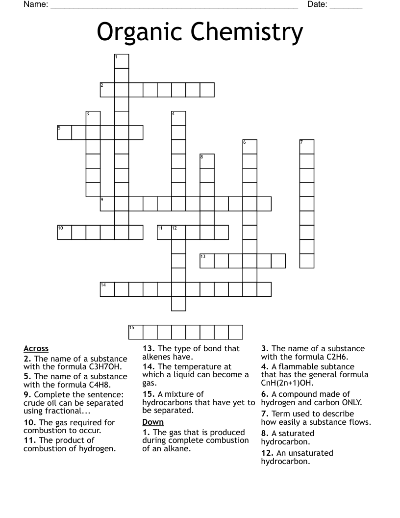 Organic Chemistry Crossword