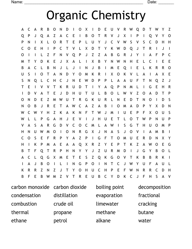 Organic Chemistry Word Search