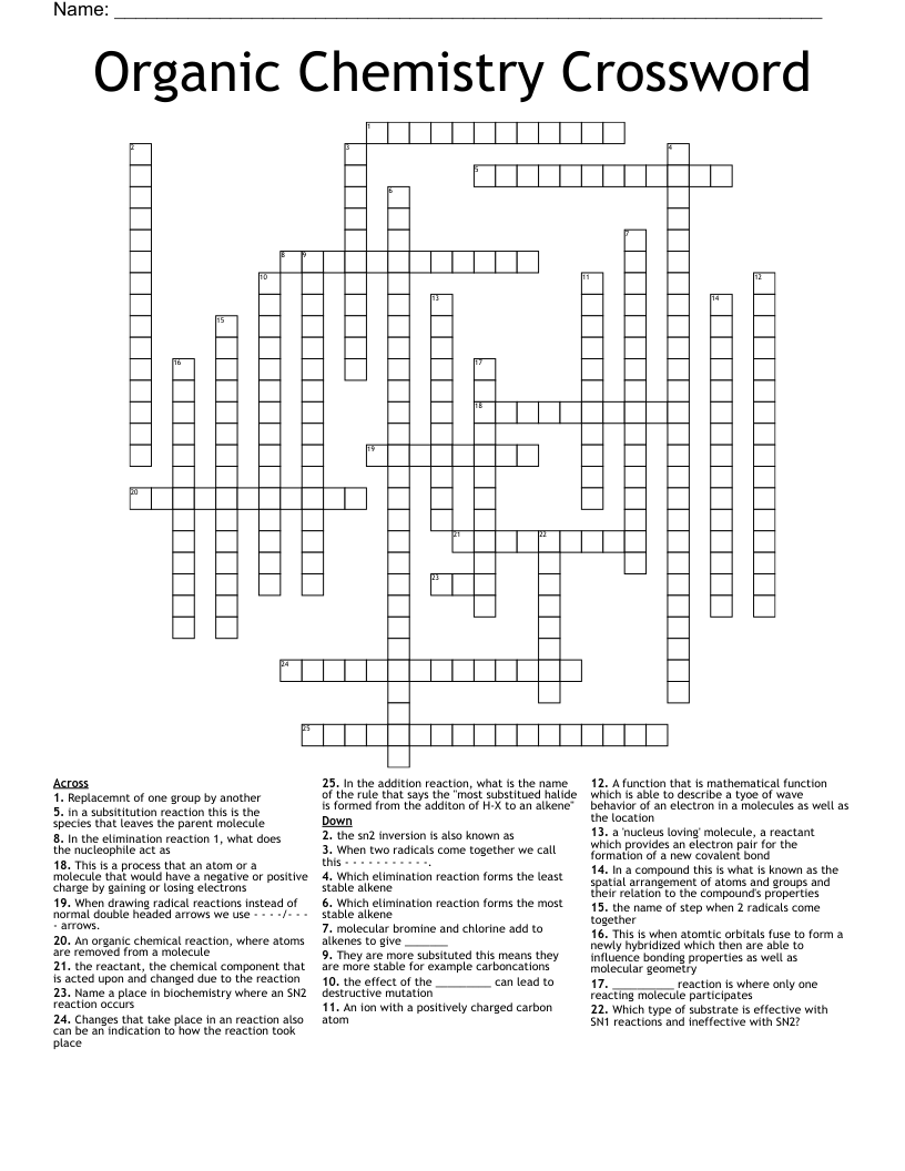 Organic Chemistry Crossword