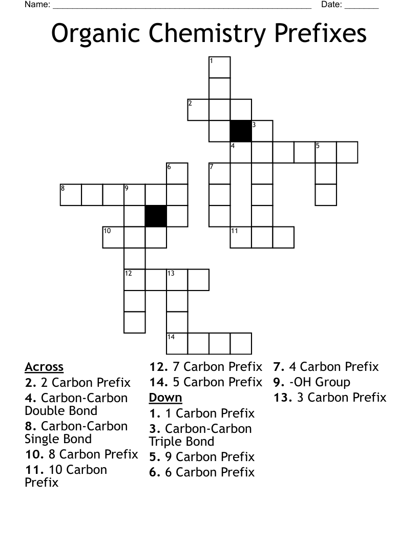 Organic Chemistry Prefixes   Crossword