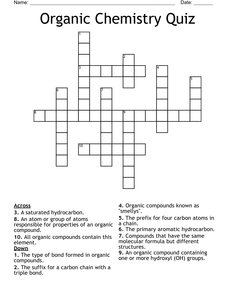 Organic Chemistry Quiz Crossword