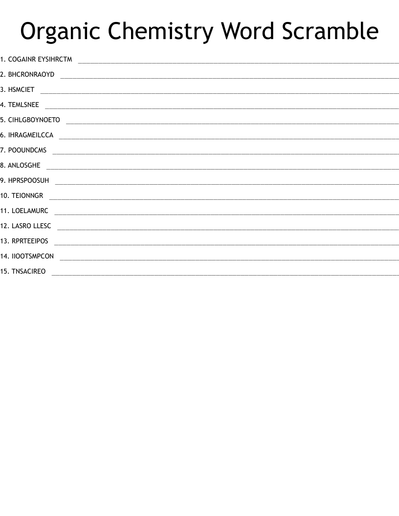 Organic Chemistry Word Scramble