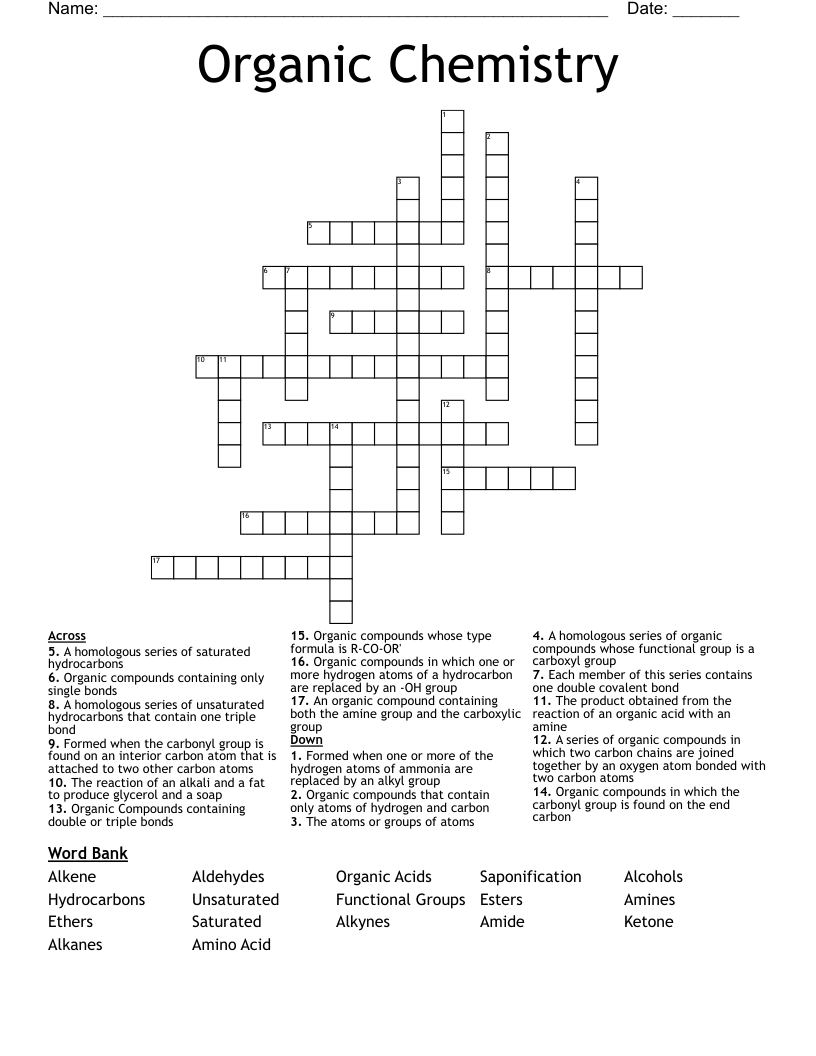 Organic Chemistry  Crossword