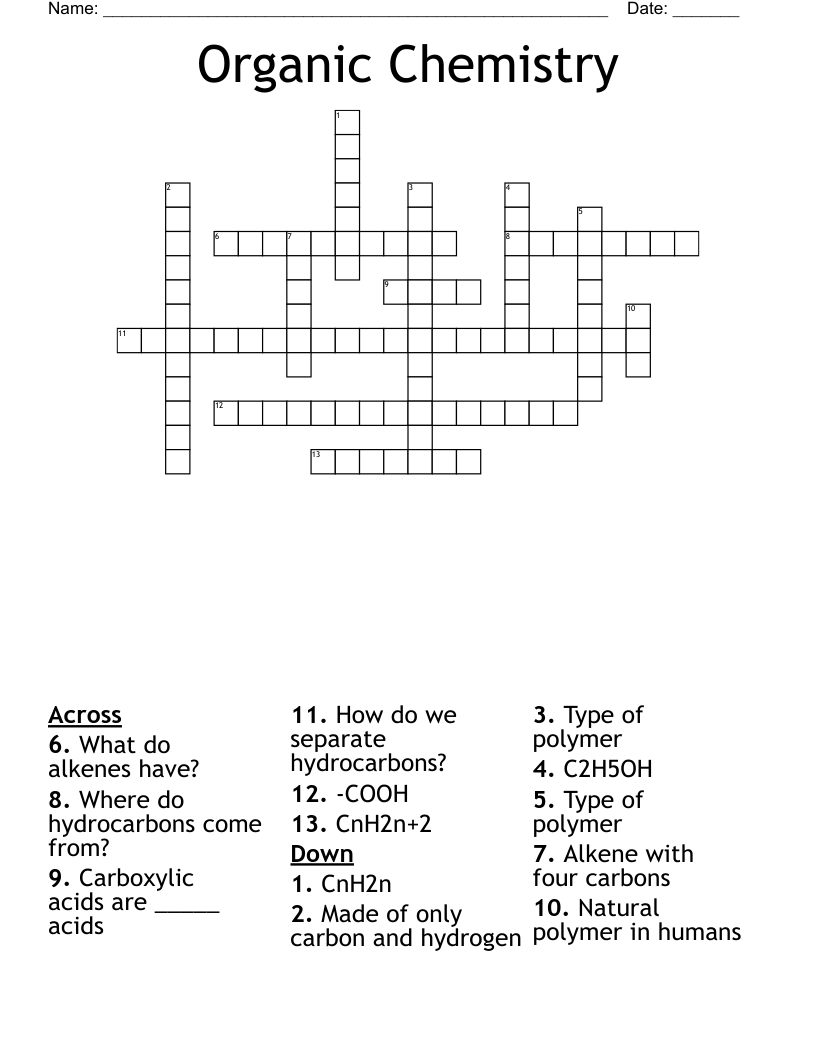 Organic Chemistry  Crossword