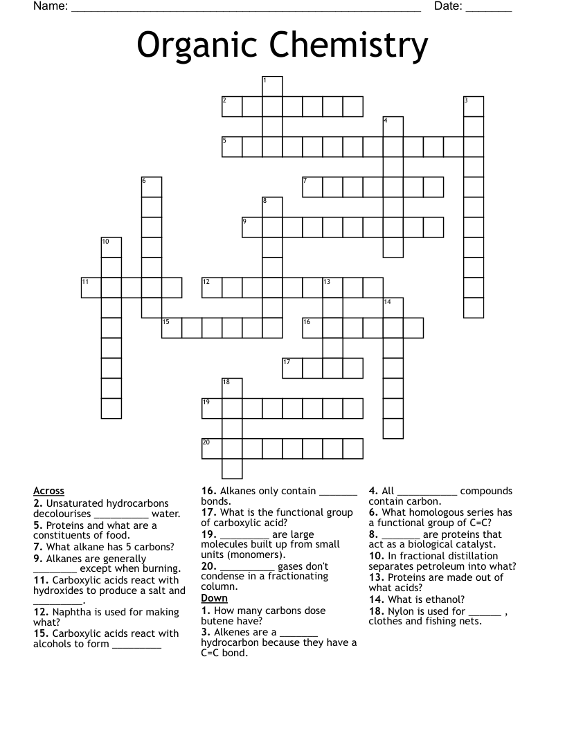 Organic Chemistry  Crossword