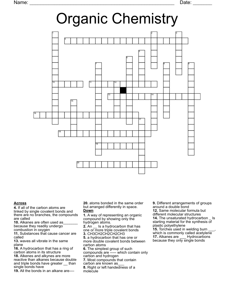 Organic Chemistry  Crossword