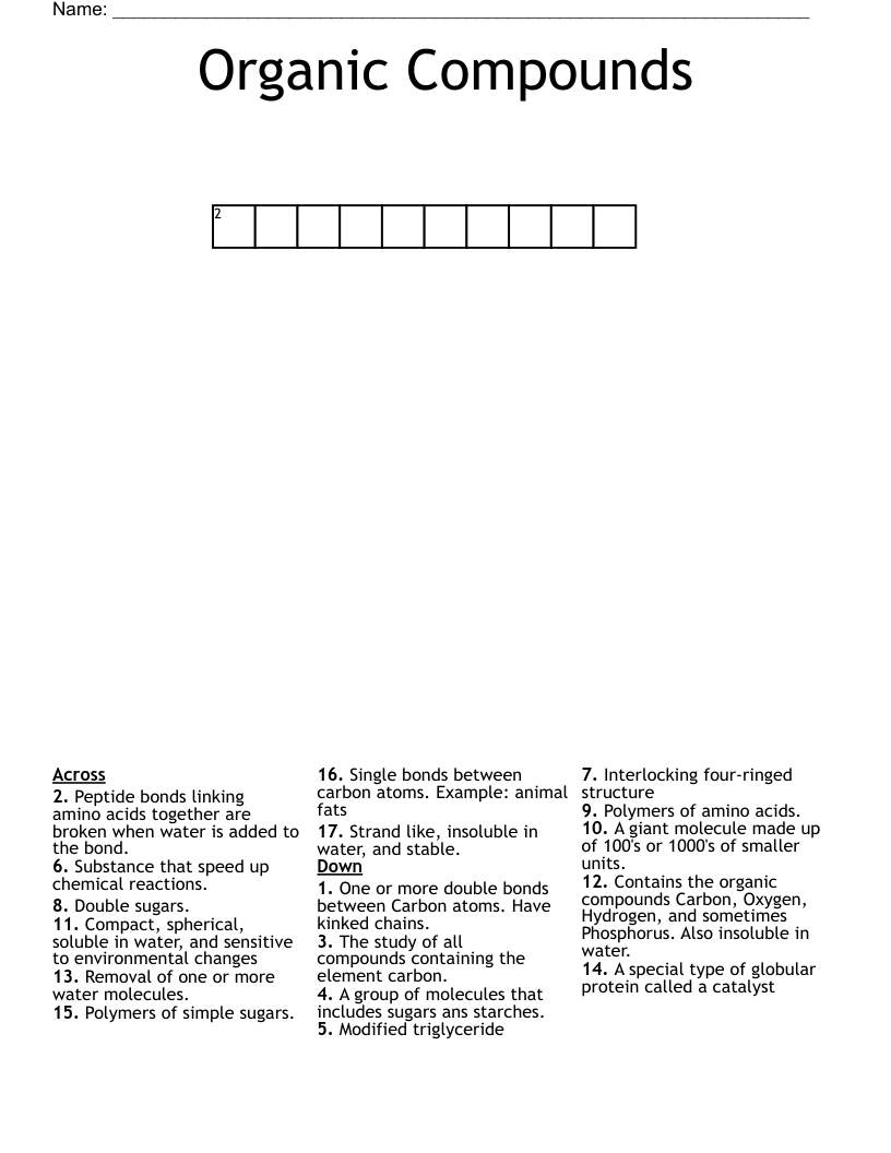 Organic Compounds Crossword