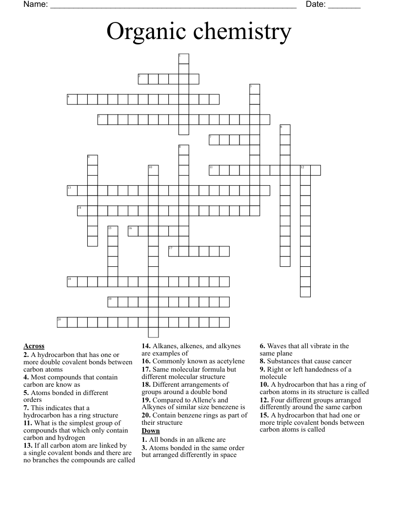 Organic chemistry  Crossword