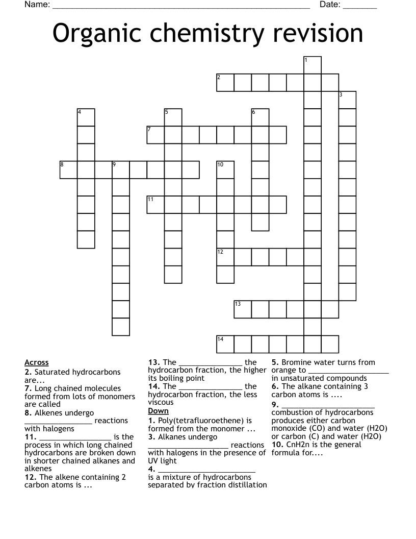 Organic chemistry revision  Crossword