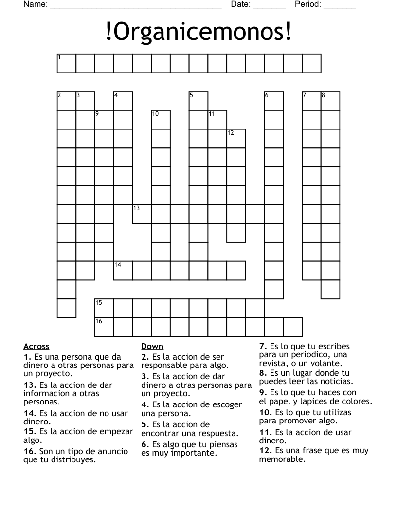 !Organicemonos!  Crossword