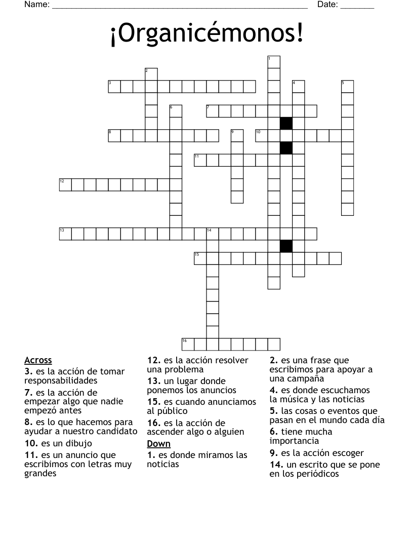 ¡Organicémonos! Crossword