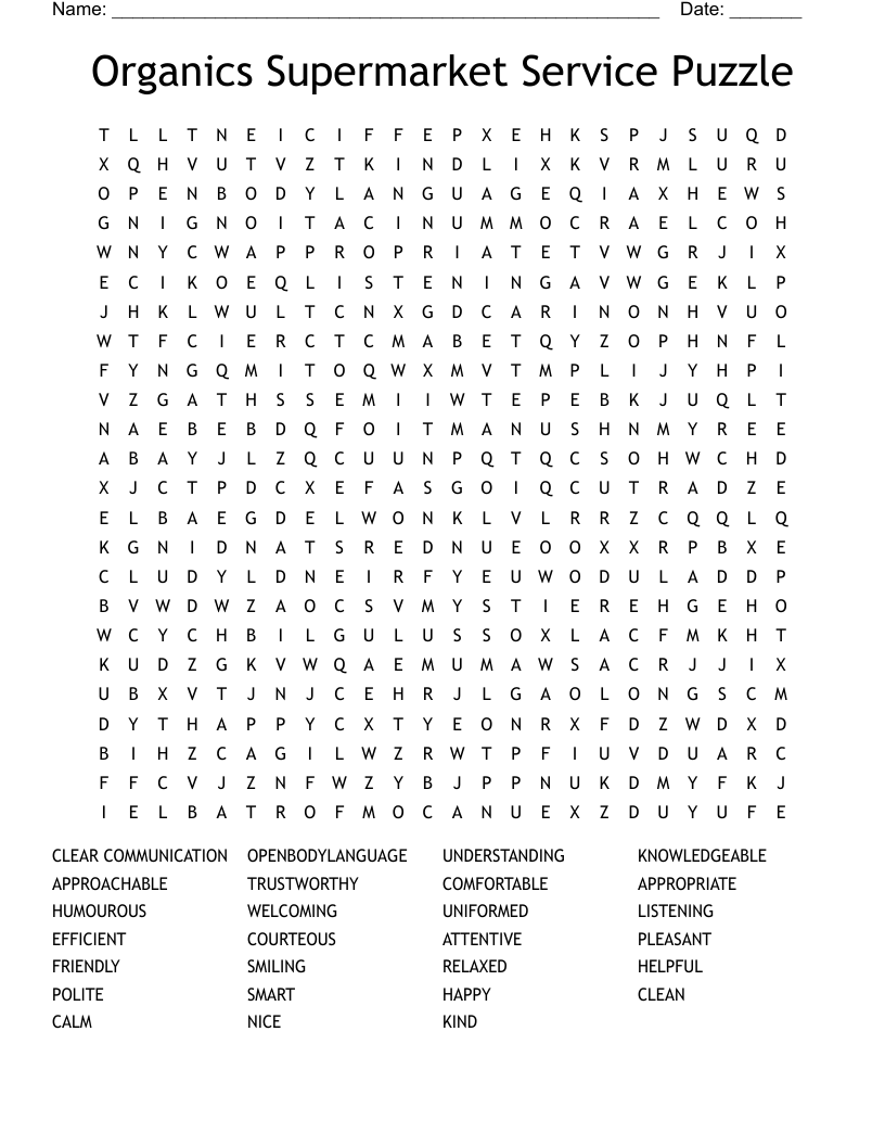 Organics Supermarket Service Puzzle Word Search