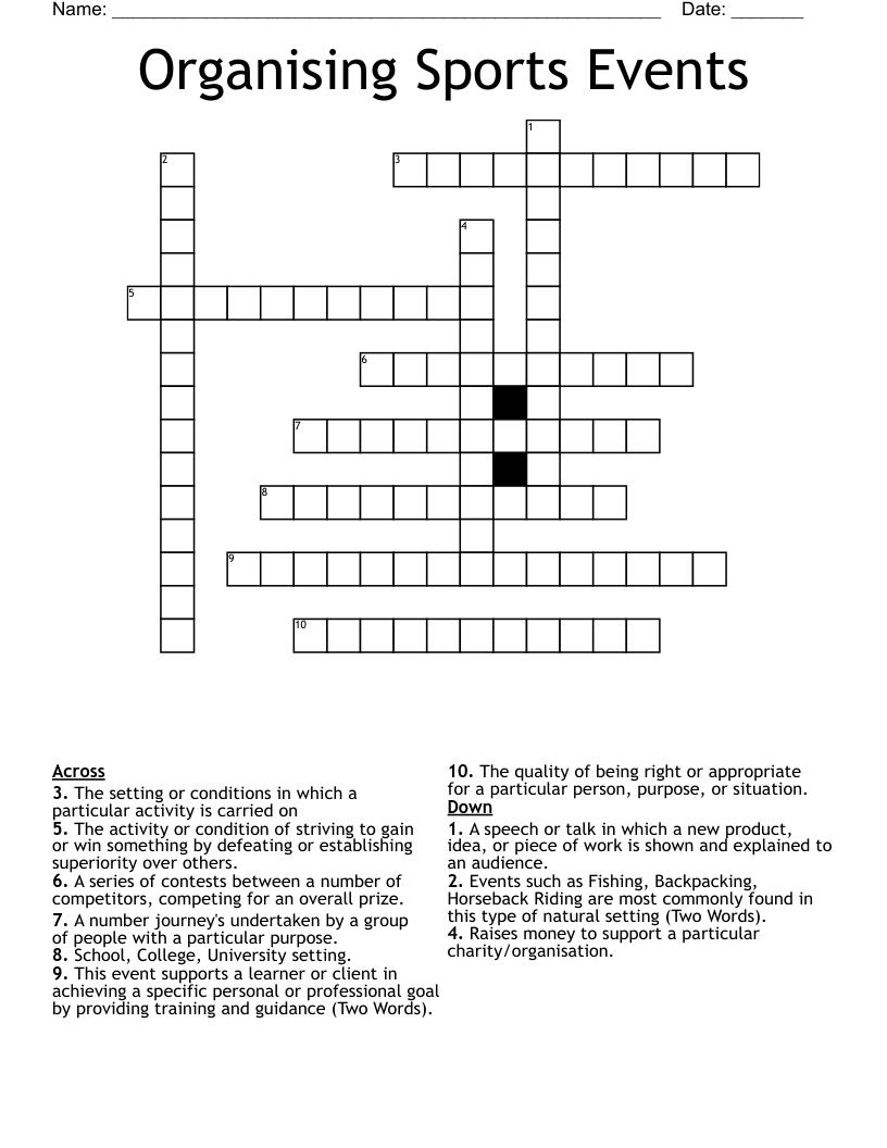 Organising Sports Events Crossword