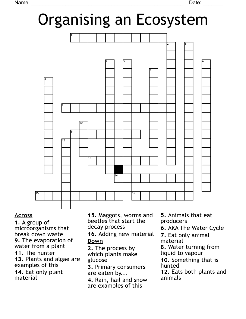 Organising an Ecosystem Crossword