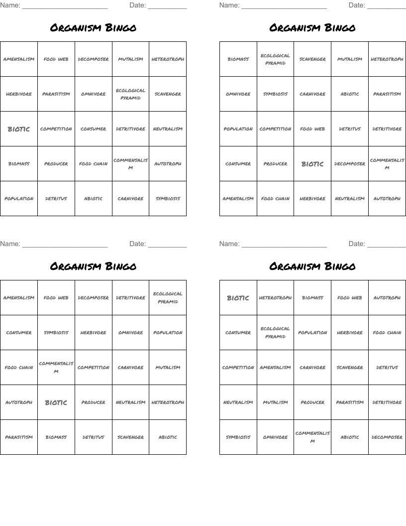 Organism Bingo