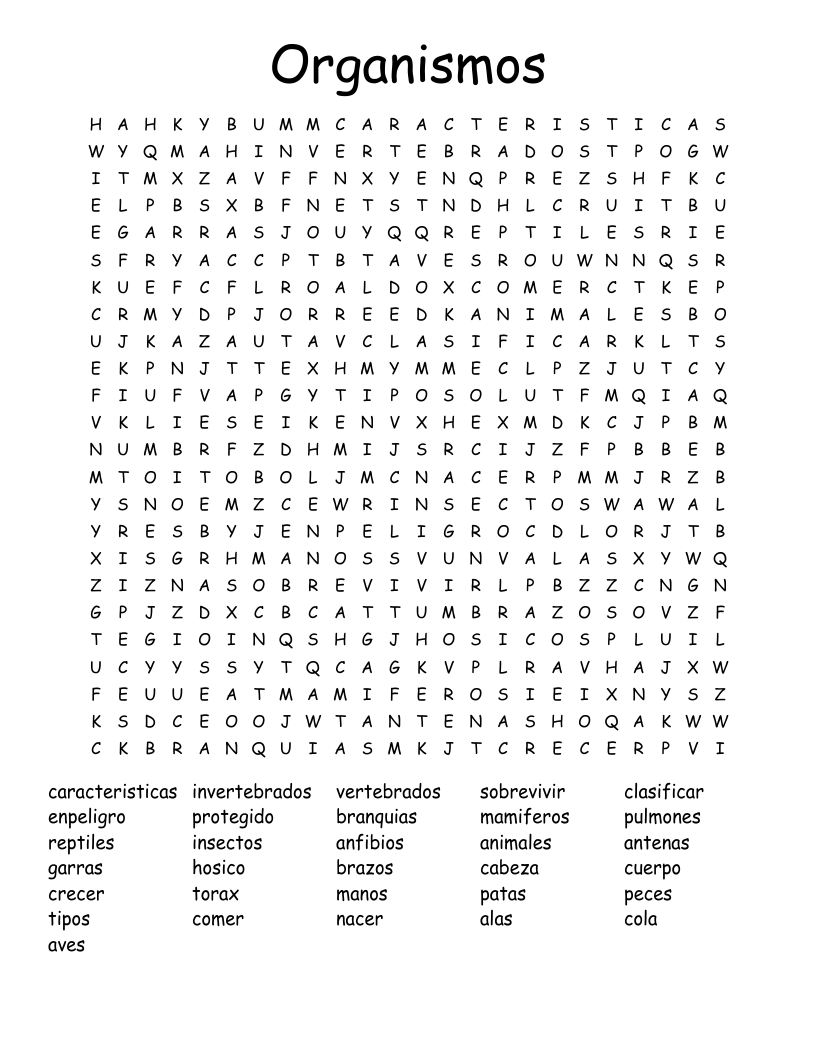Organismos Word Search