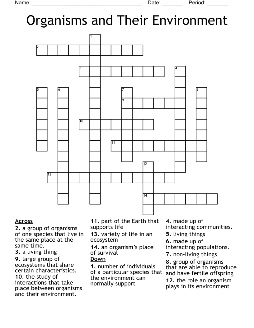 Organisms and Their Environment Crossword