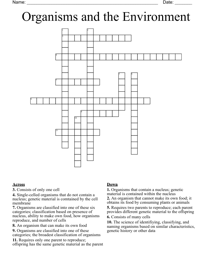 Organisms and the Environment Crossword