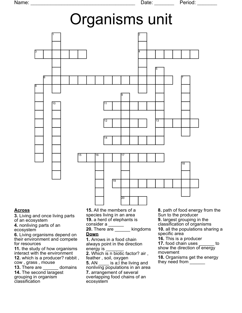Organisms unit Crossword