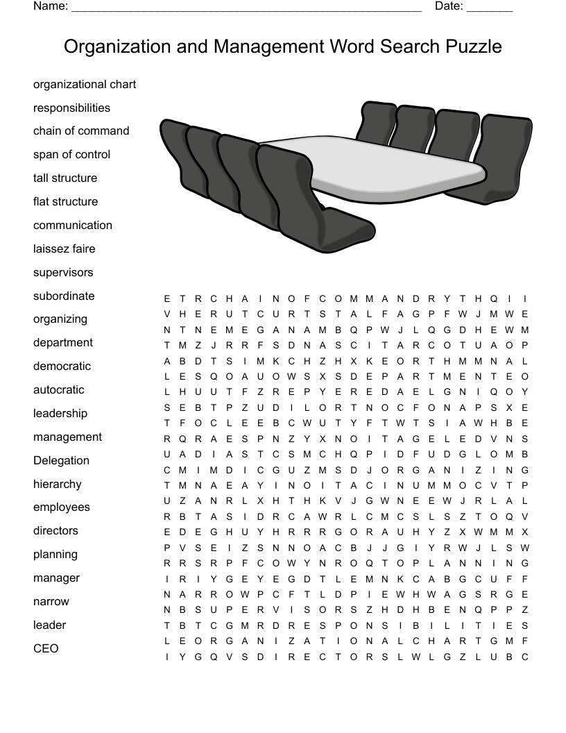 Organization and Management  Word Search Puzzle 