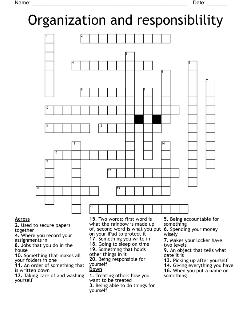 Organization and responsiblility  Crossword