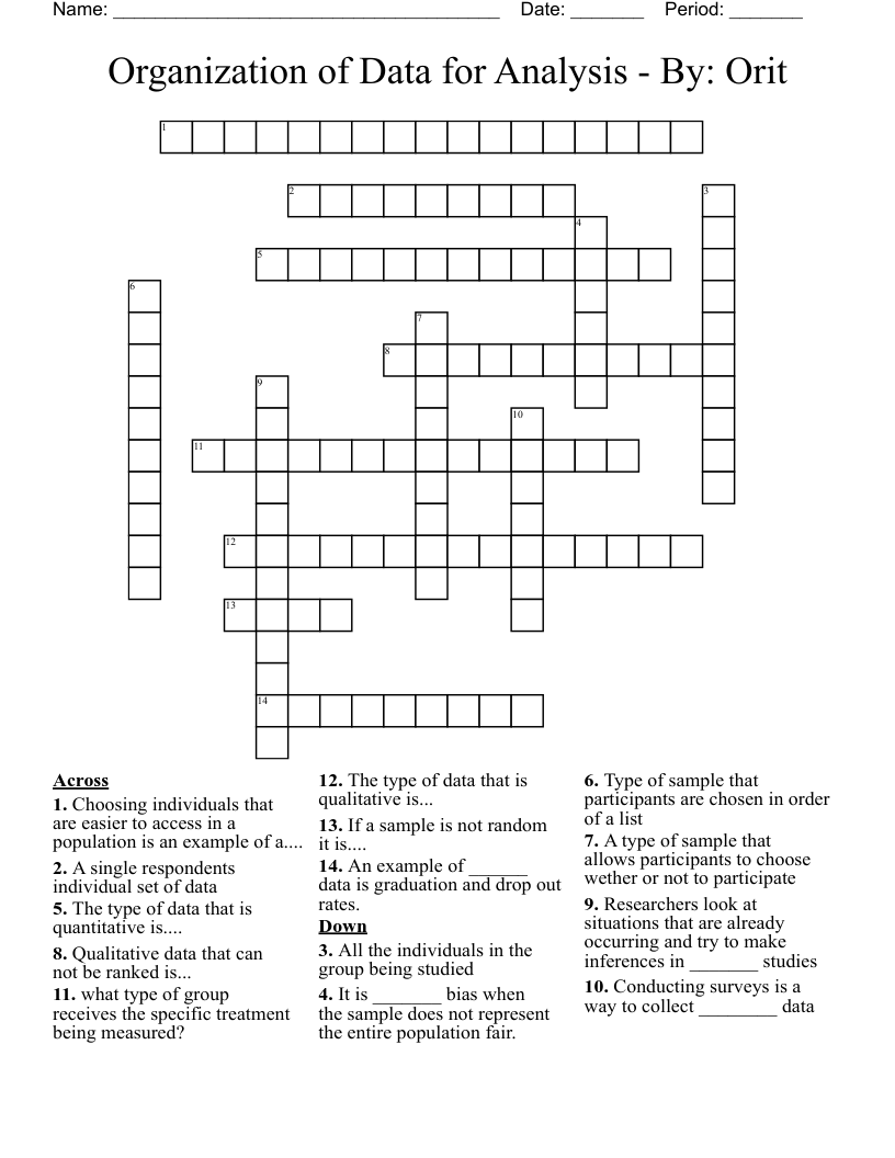 Organization of Data for Analysis - By: Orit    Crossword
