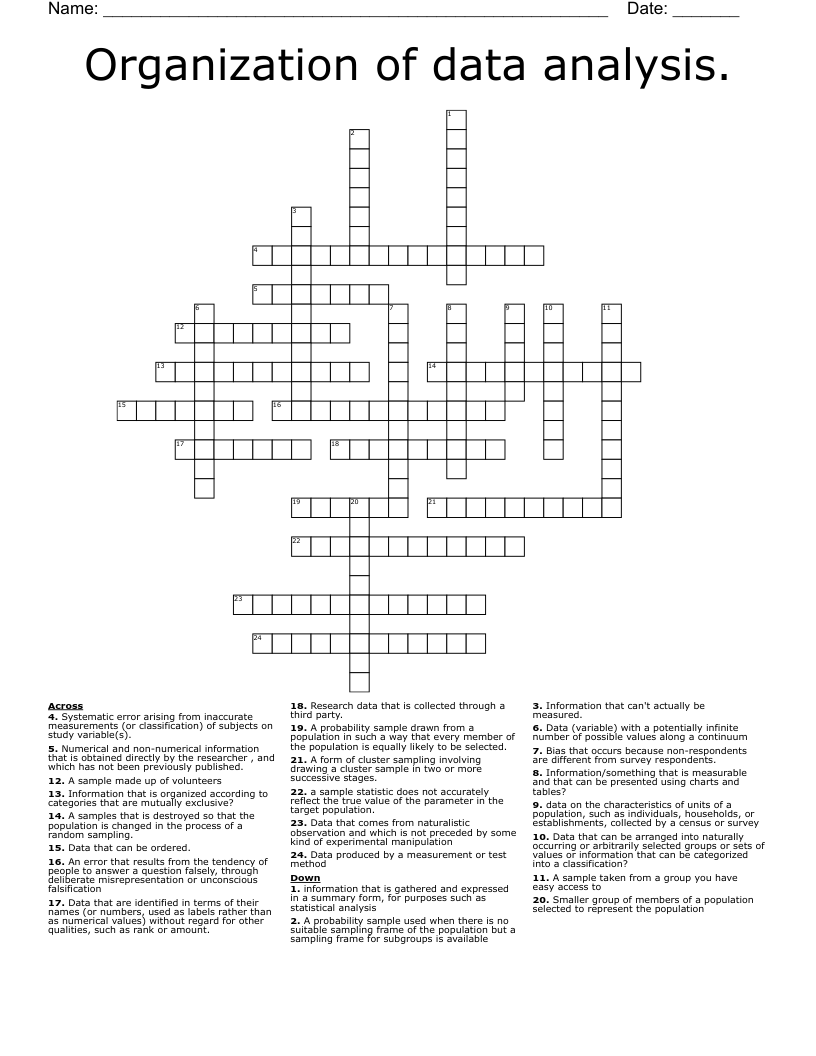 Organization of data analysis. Crossword