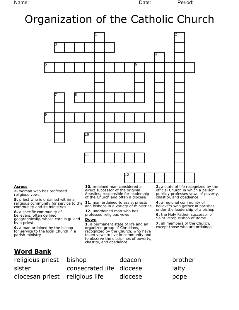 Organization of the Catholic Church Crossword