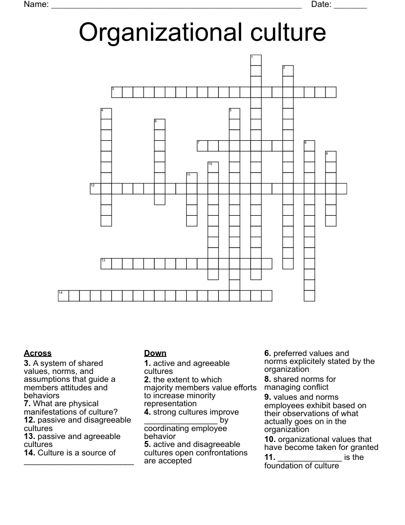 Organizational culture Crossword