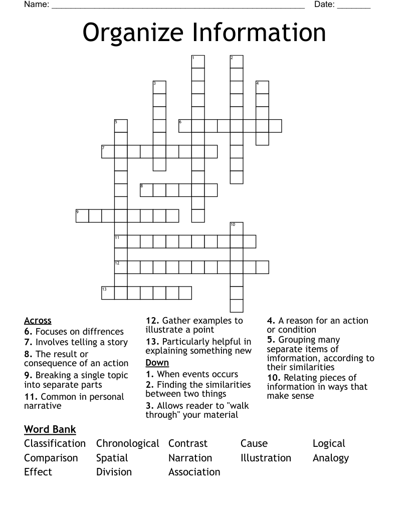 Organize Information Crossword