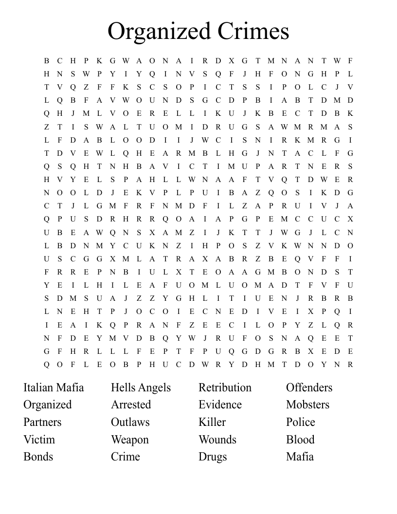 Organized Crimes Word Search