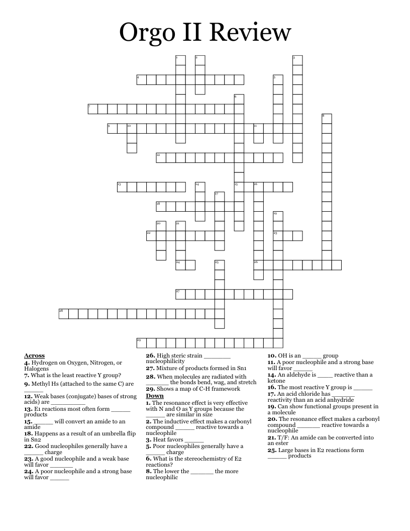 Orgo II Review Crossword