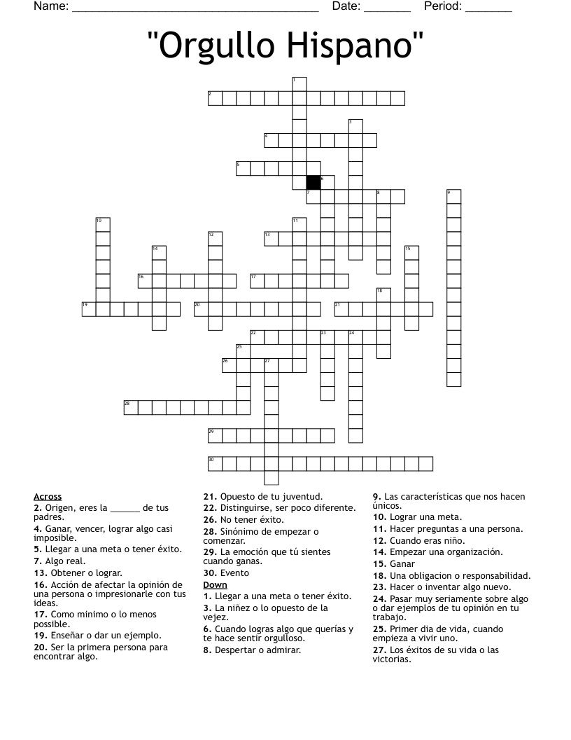 "Orgullo Hispano" Crossword