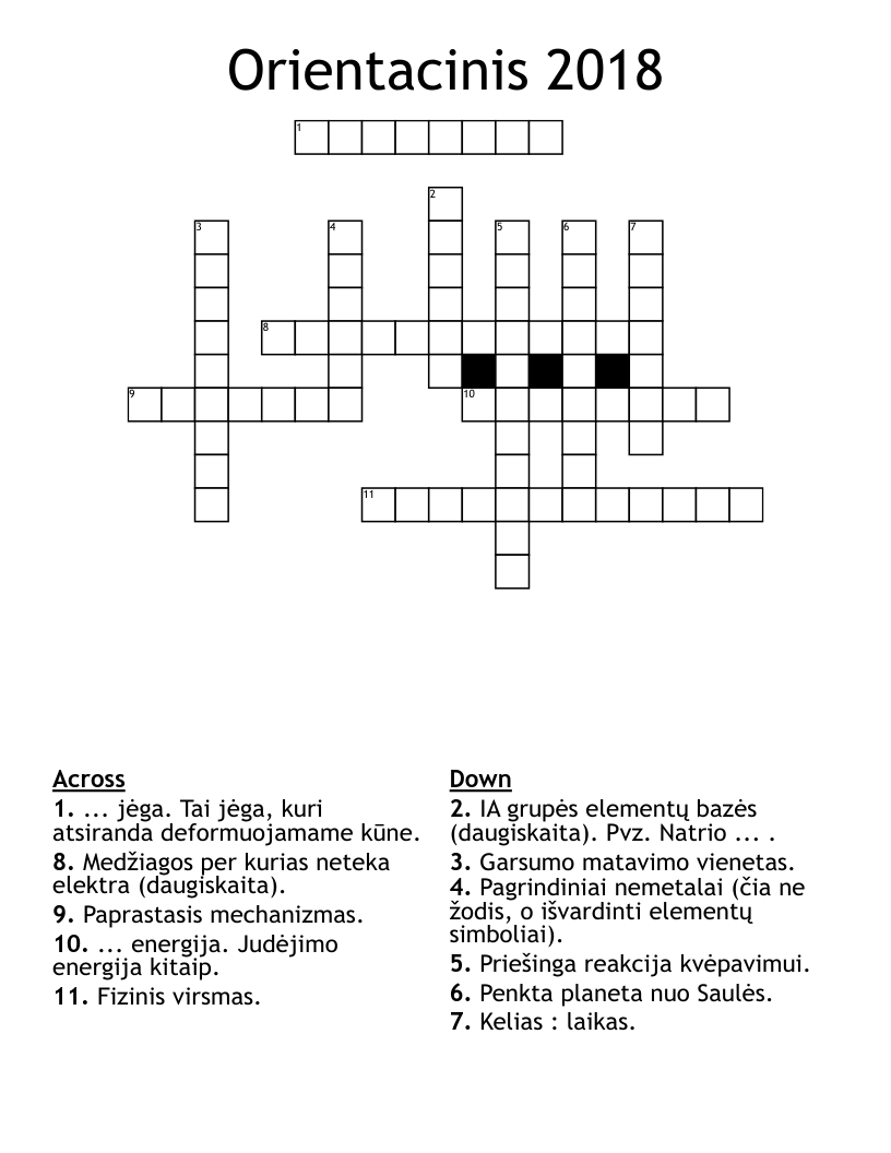 Orientacinis 2018 Crossword