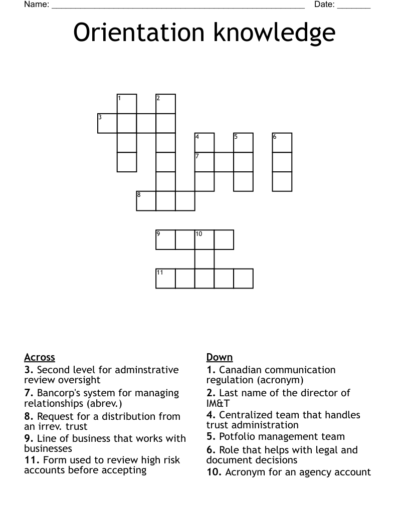 Orientation knowledge Crossword