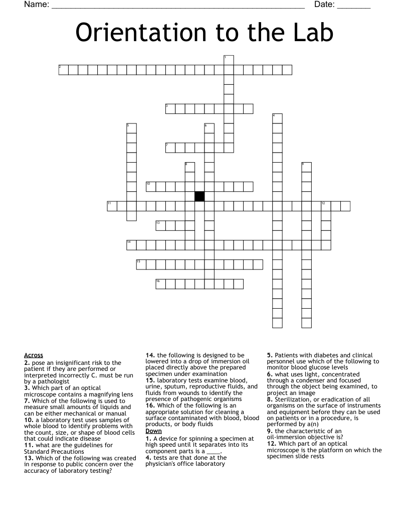 Orientation to the Lab  Crossword