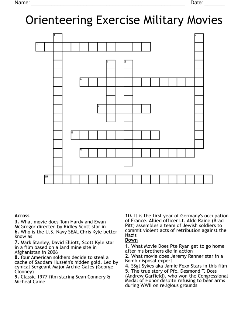 Orienteering Exercise Military Movies Crossword
