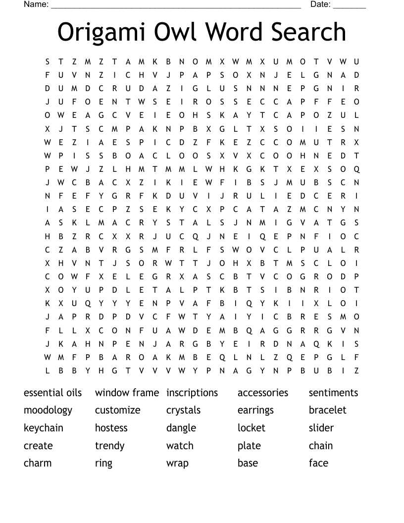 Origami Owl Word Search