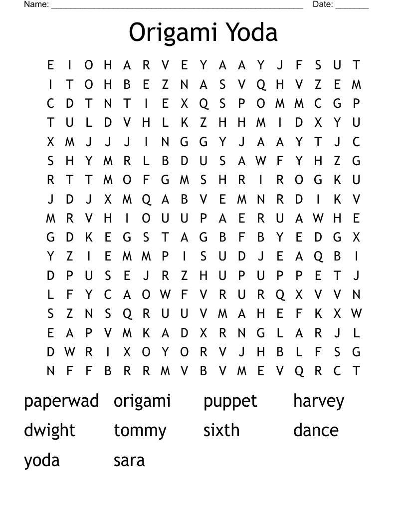 Origami Yoda Word Search