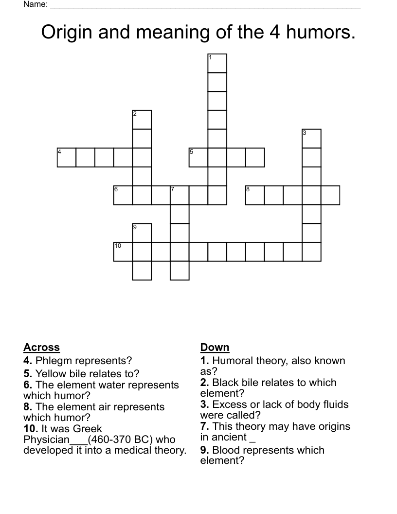 Origin and meaning of the 4 humors. Crossword