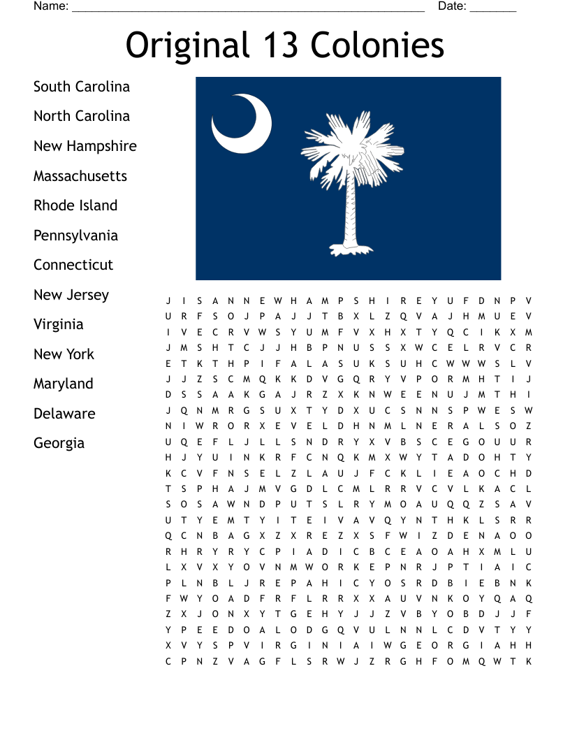 Original 13 Colonies  Word Search