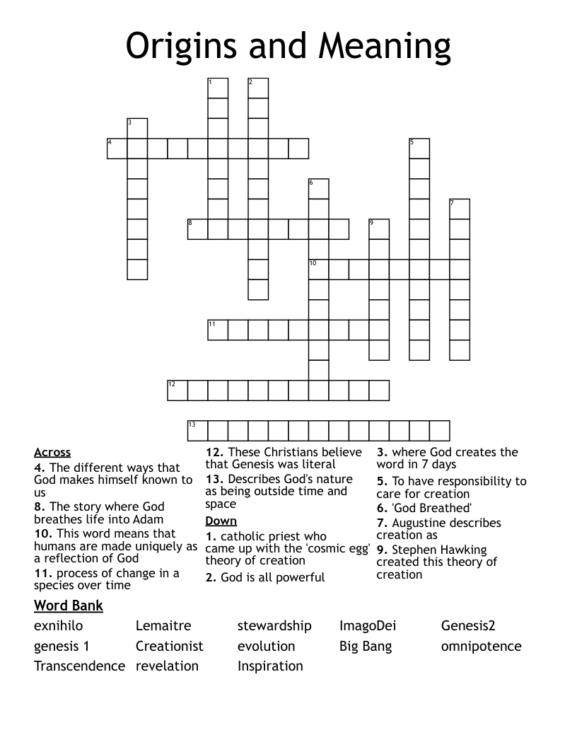 Origins and Meaning Crossword